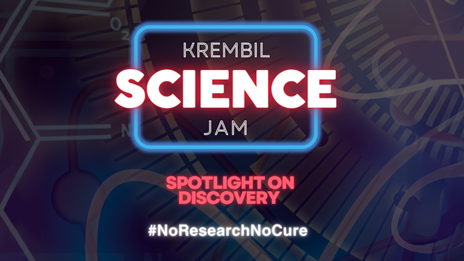 Name of event with darkened science imagery in the background